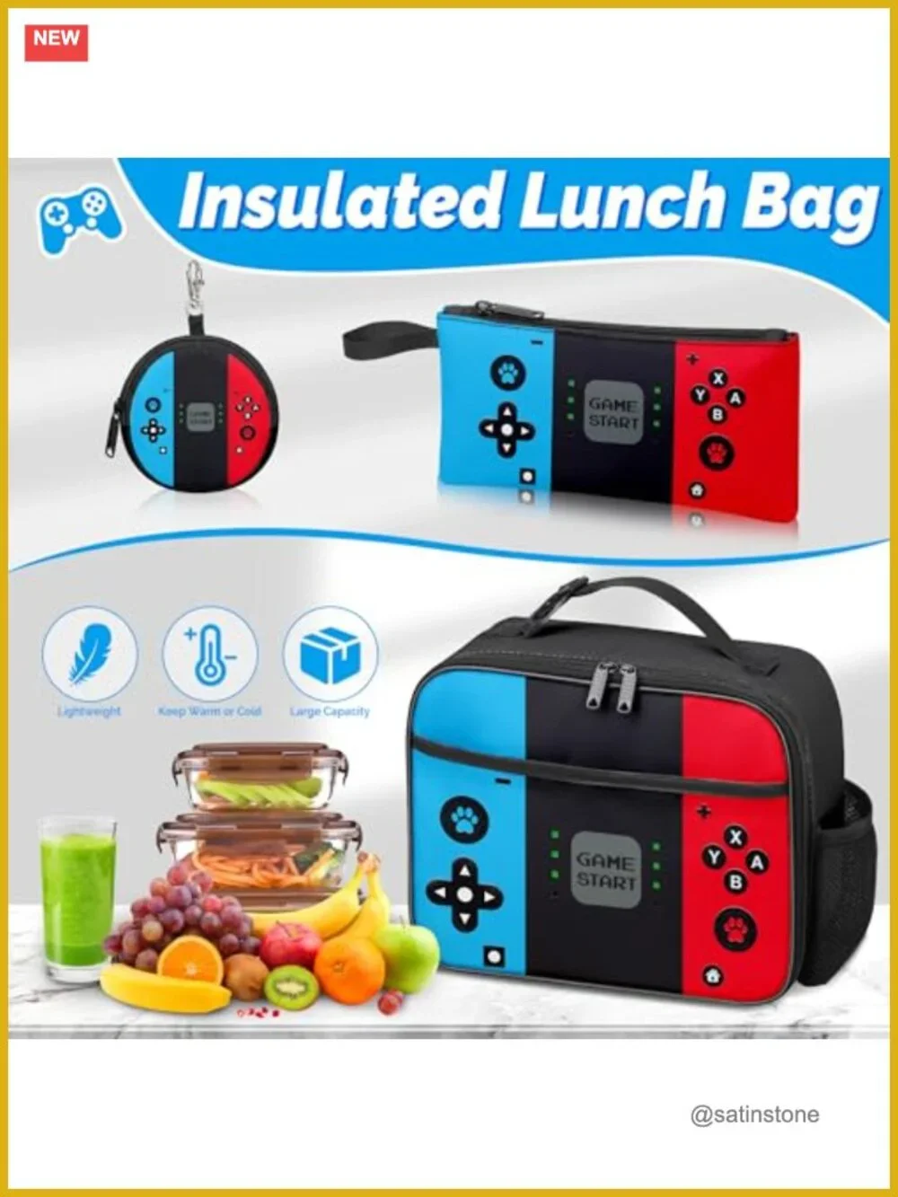 Gamer Backpack Set for Boys, 4-Piece with Lunch Box and Pencil Case